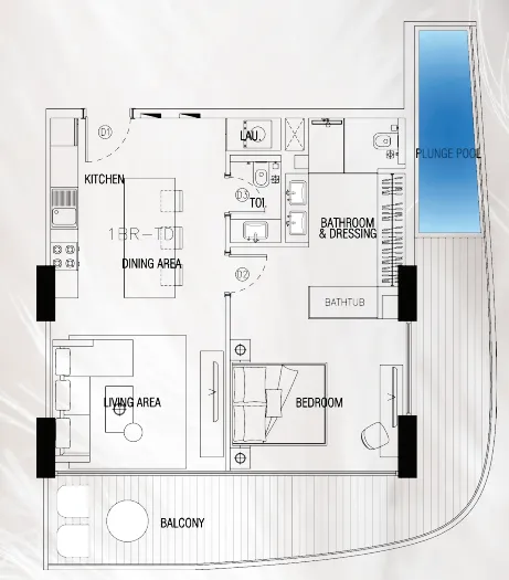 Sky Suites 1 bed floor plan, 1,011 sqft