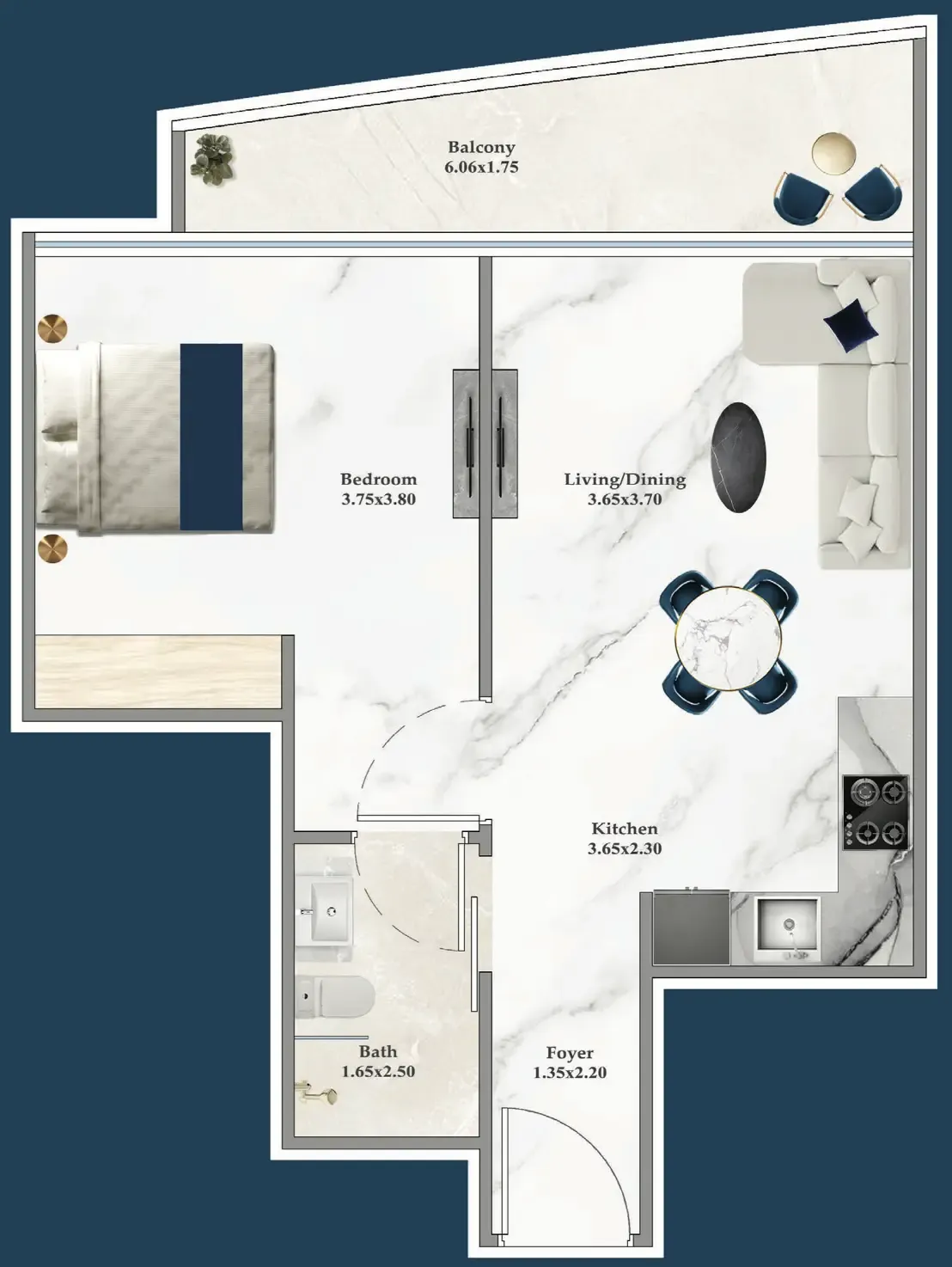 Serenz 1 bed floor plan, 575 sqft