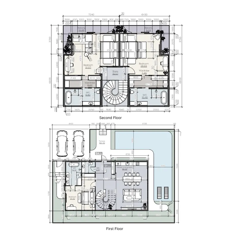 Rise Villas 2 bed floor plan, 2,077 sqft