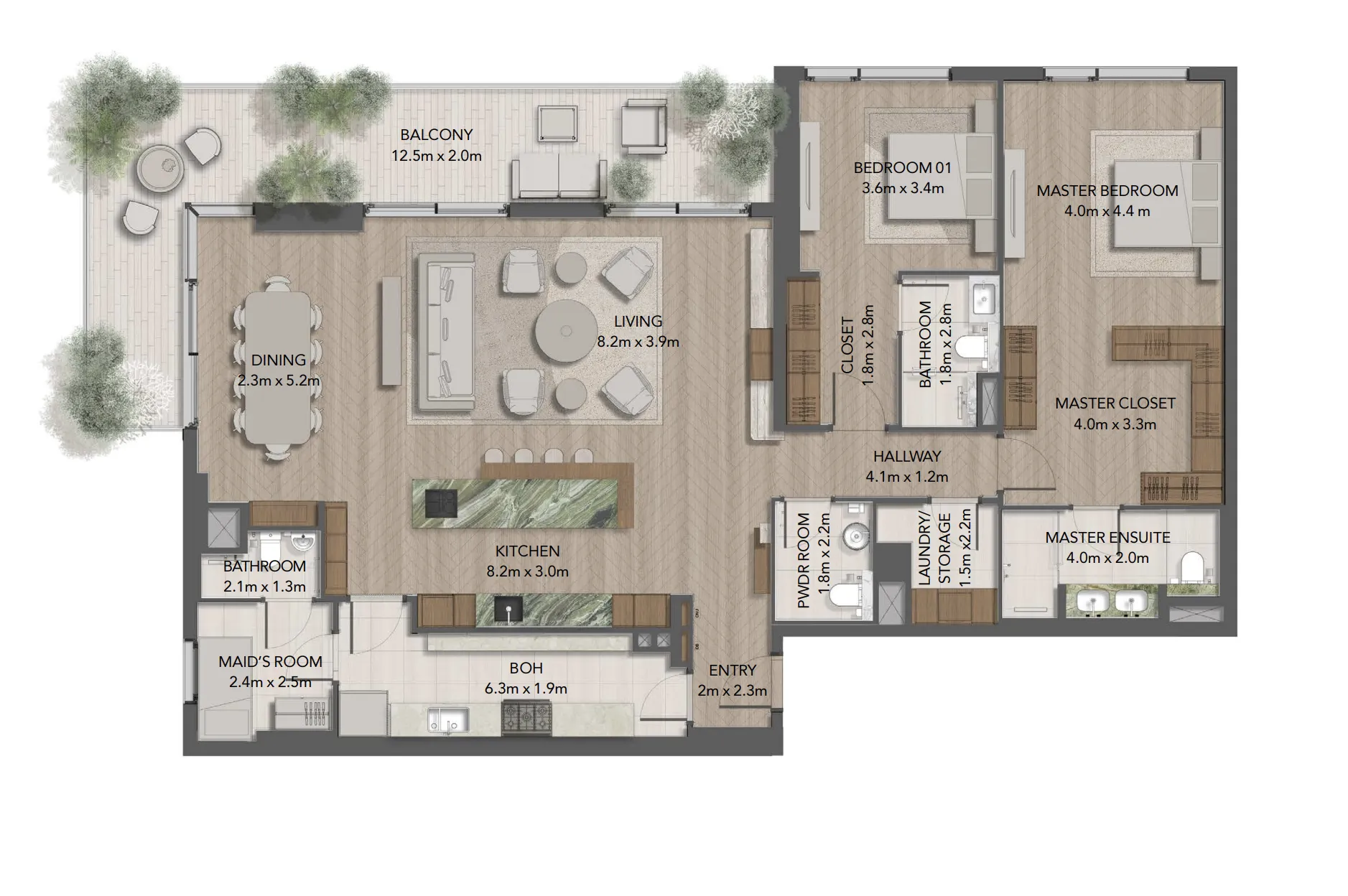 Maravelle Residences 2 bed floor plan, 2,398 sqft