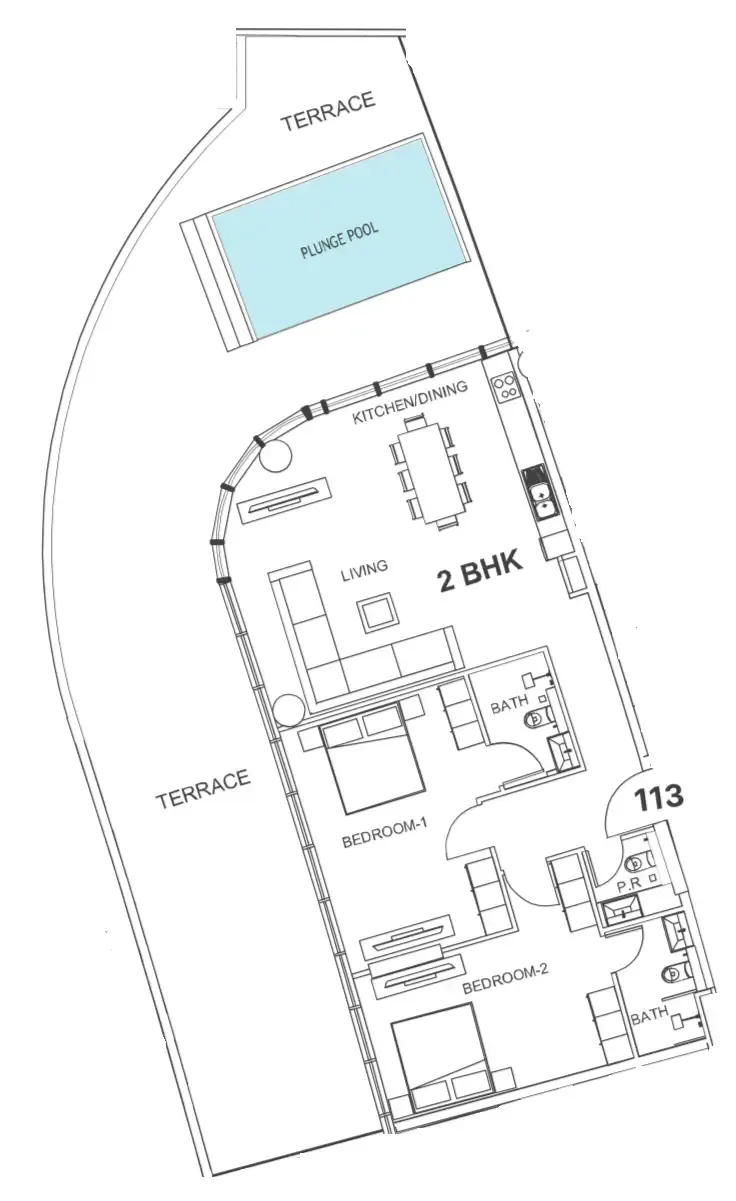 Villa Del Garda 2 bed floor plan, 2,476 sqft