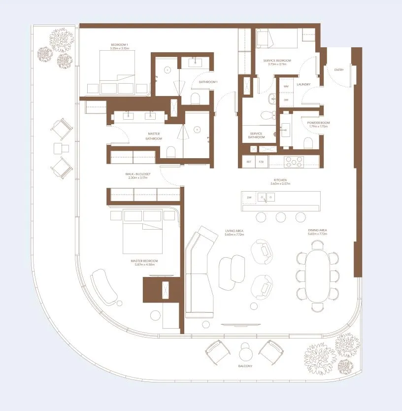 Dubai Harbour Residence 2 bed floor plan, 2,082 sqft