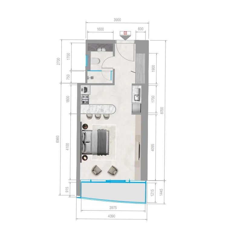 Orchid Towers Phase 1 Studio floor plan, 417 sqft