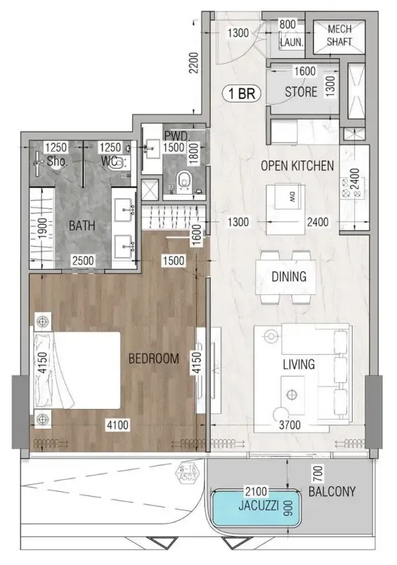 Vue Dorée 1 bed floor plan, 831 sqft