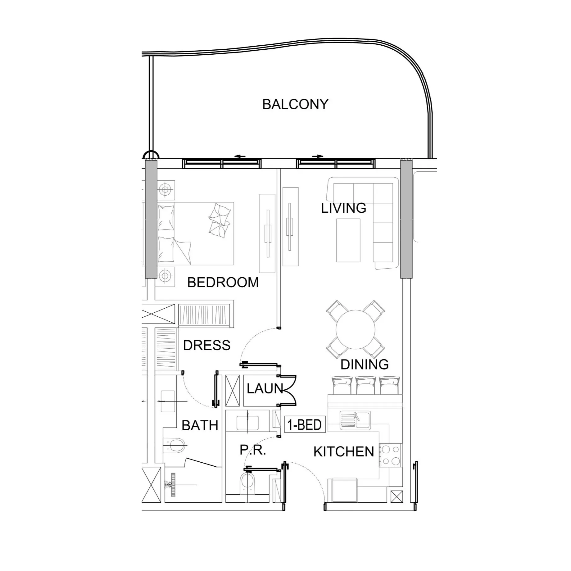 Valencia 1 bed floor plan, 819 sqft