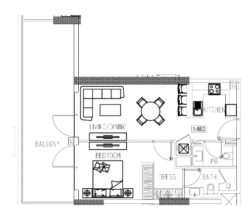 Damac Riverside Views 1 bed floor plan, 895 sqft