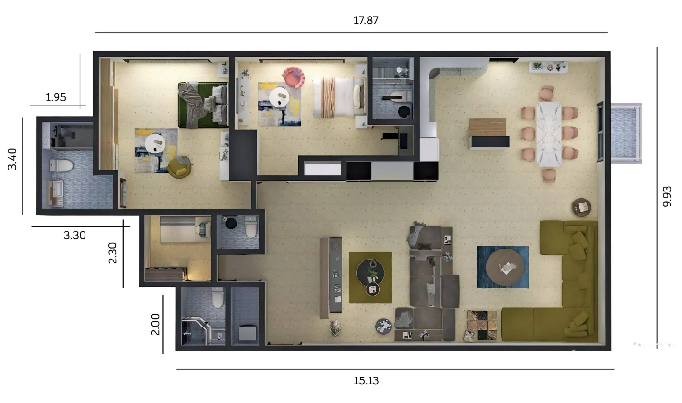 Zenith J1 2 bed floor plan, 2,045 sqft