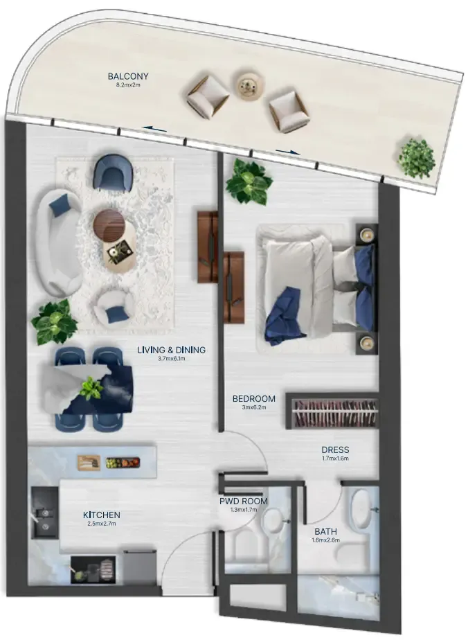 Acacia by BNW Developments 1 bed floor plan, 812 sqft