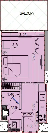 Binghatti Vintage Studio floor plan, 372 sqft