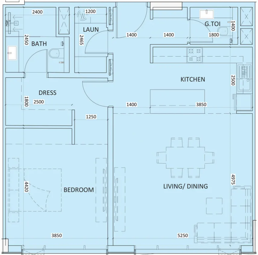 Luzora Residence 1 bed floor plan, 925 sqft