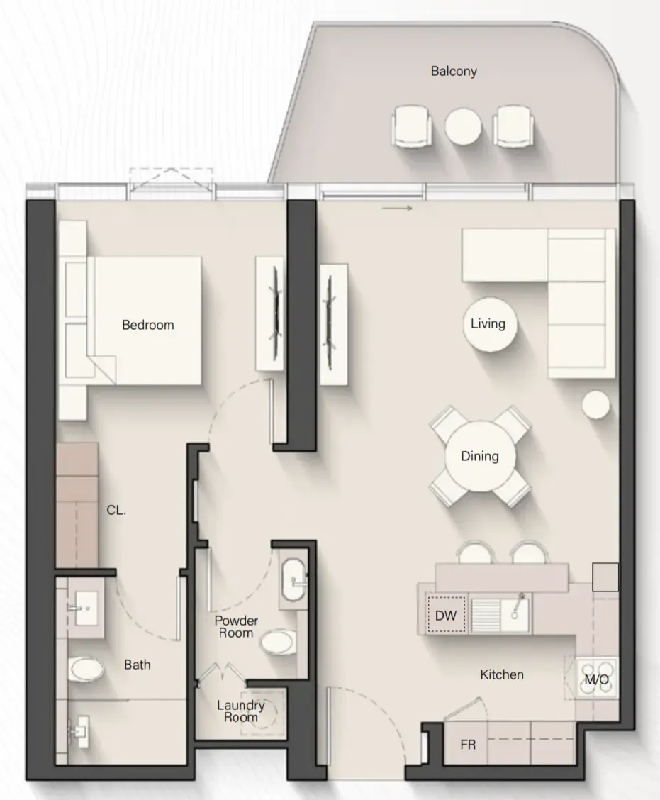 Portside Square 1 bed floor plan, 812 sqft