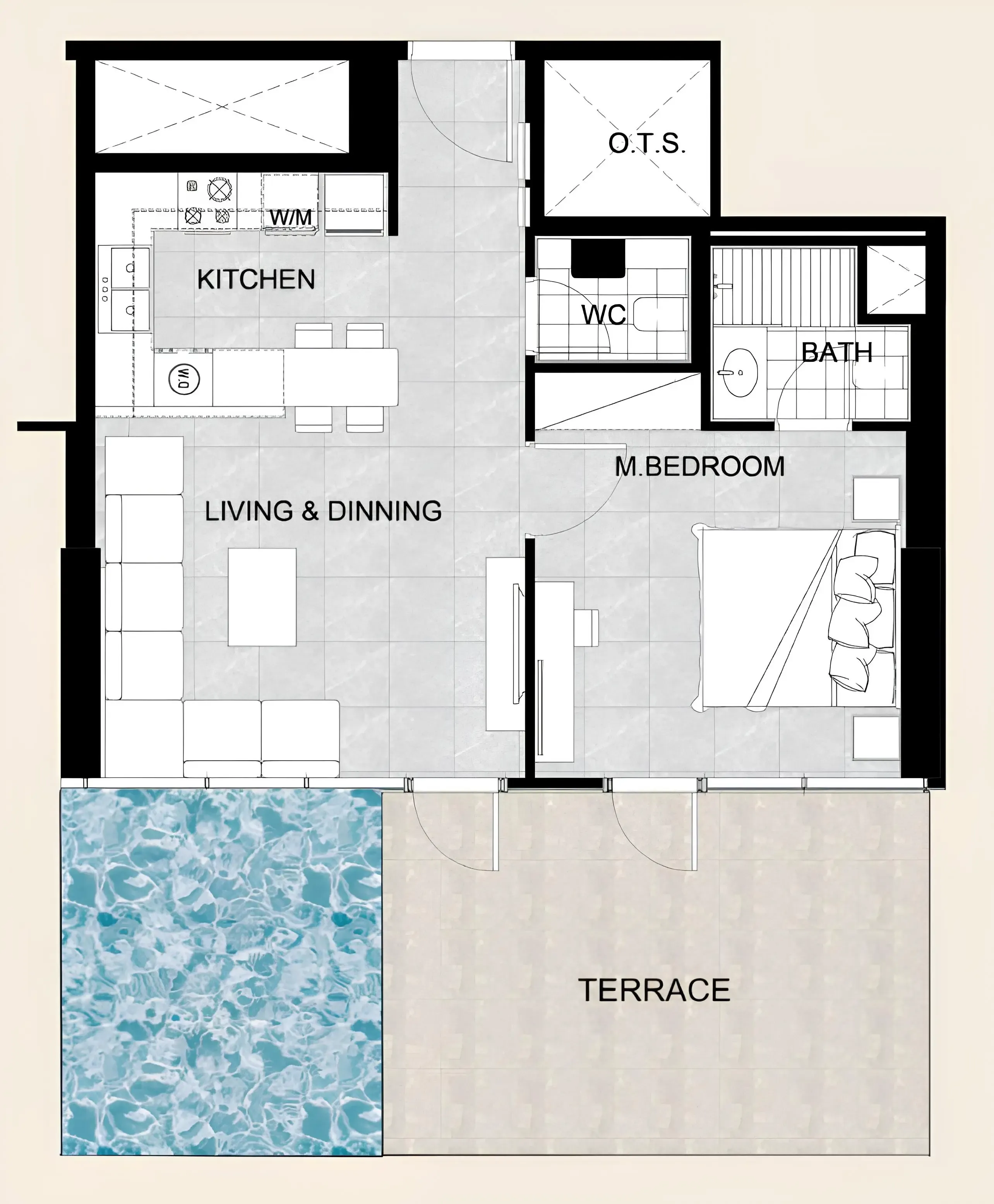 Future Residence 1 bed floor plan, 923 sqft