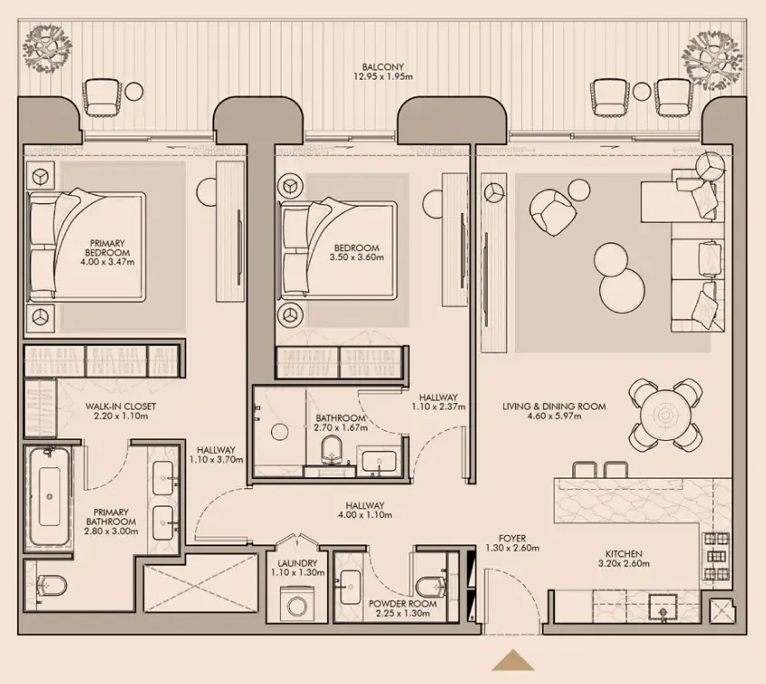 Nourelle 2 bed floor plan, 1,483 sqft