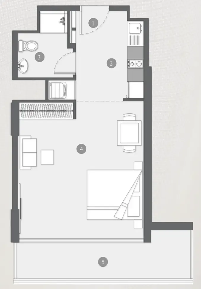 Elevia Residences  Studio floor plan, 522 sqft