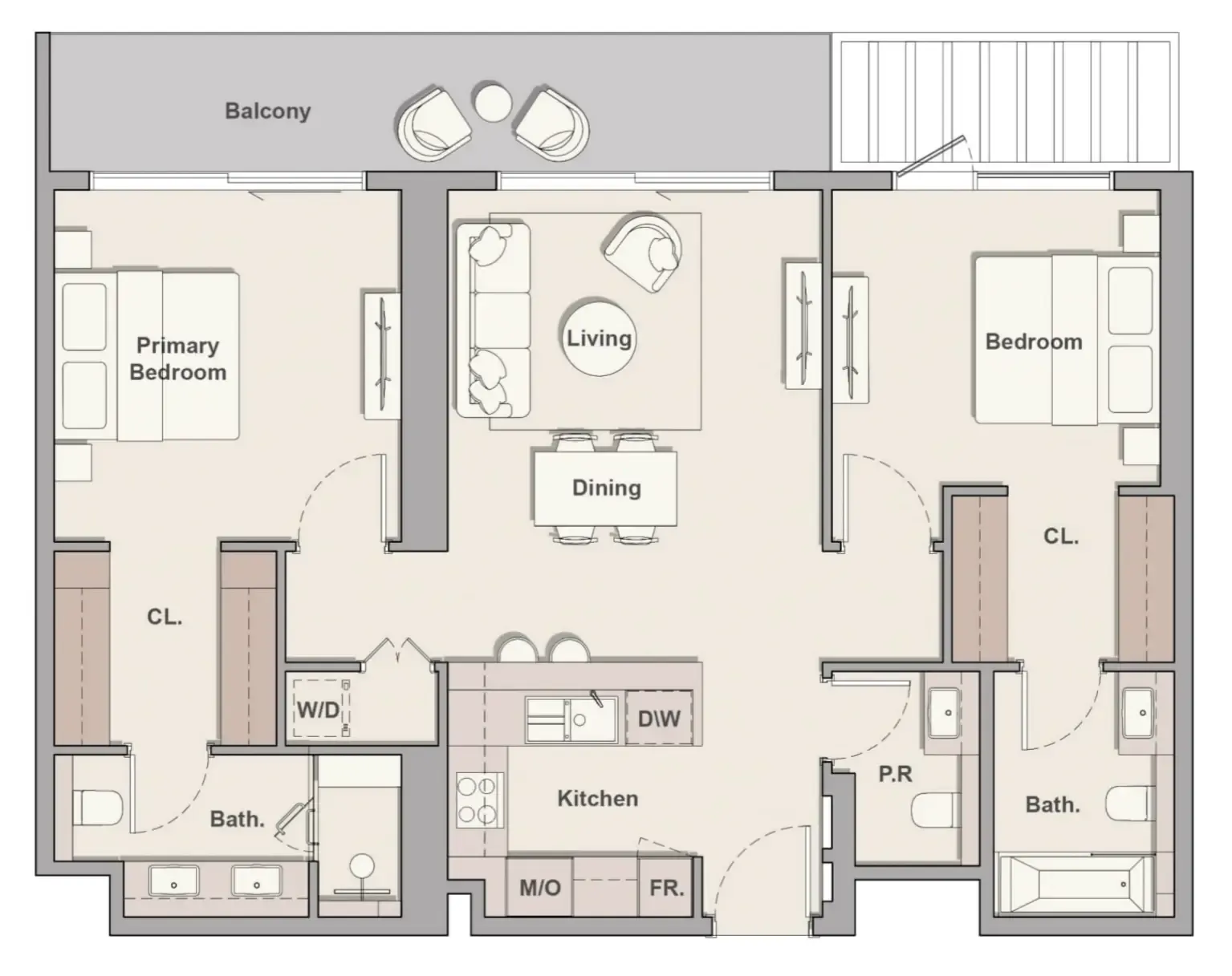 The Hillgate 2 bed floor plan, 1,197 sqft