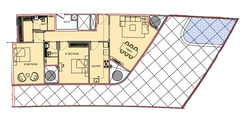 Binghatti Hills 2 bed floor plan, 2,441 sqft