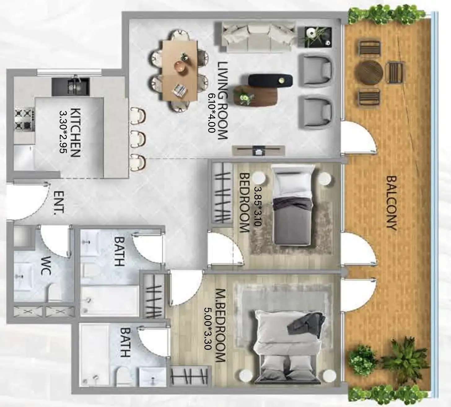 311 Boulevard 2 bed floor plan, 1,286 sqft
