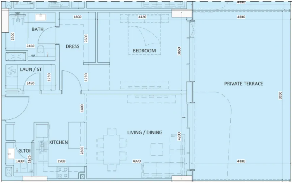 Luzora Residence 1 bed floor plan, 1,285 sqft