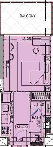 Binghatti Vintage Studio floor plan, 372 sqft