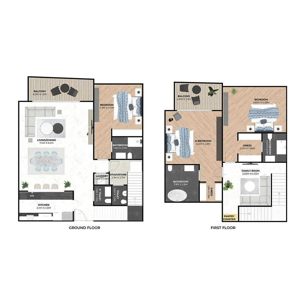 Hatimi Residences 3 bed floor plan, 2,531 sqft