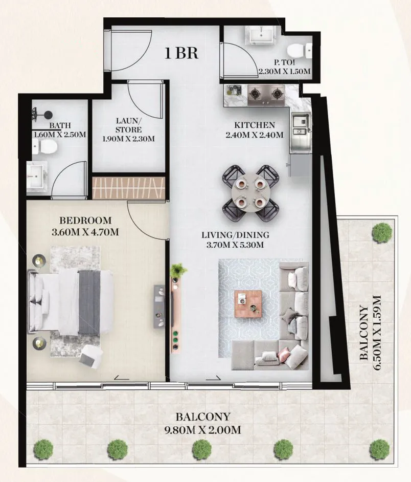 Chapter 01 by Newbury 1 bed floor plan, 1,006 sqft