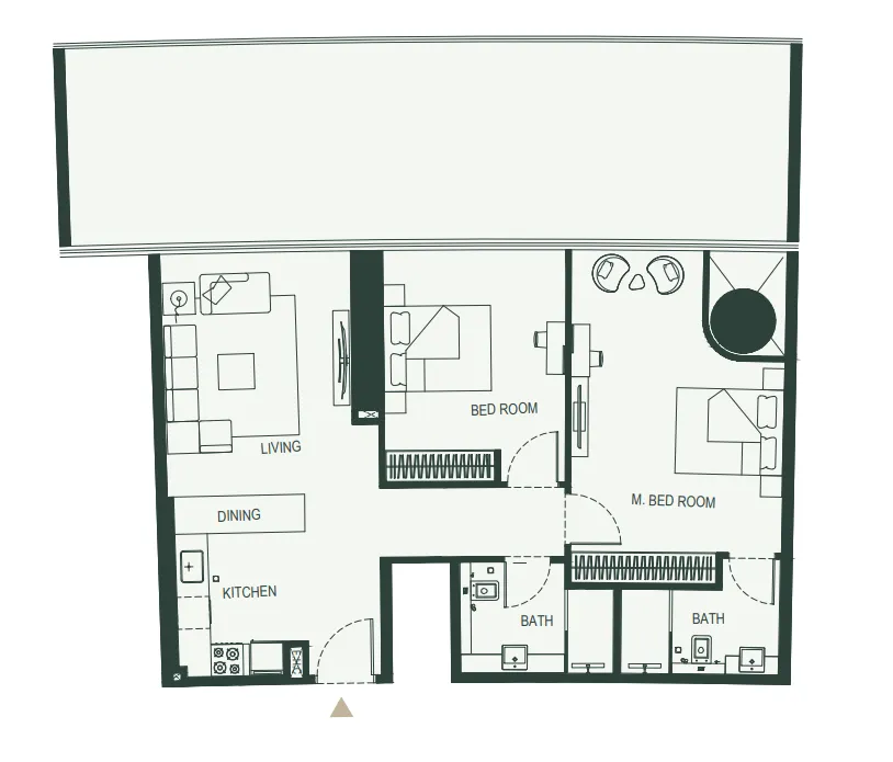 Binghatti Hills 2 bed floor plan, 1,347 sqft