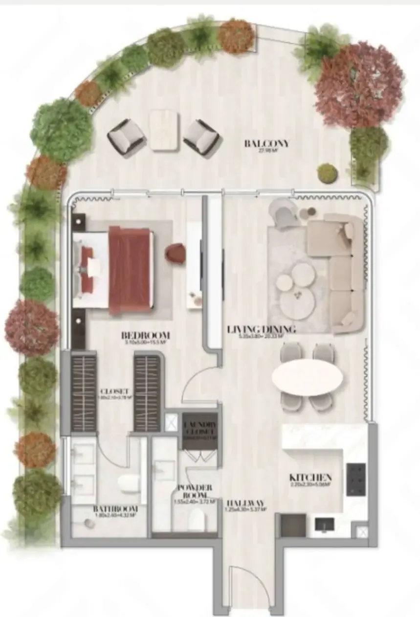 Gate Eleven by Amwaj Development 1 bed floor plan, 976 sqft