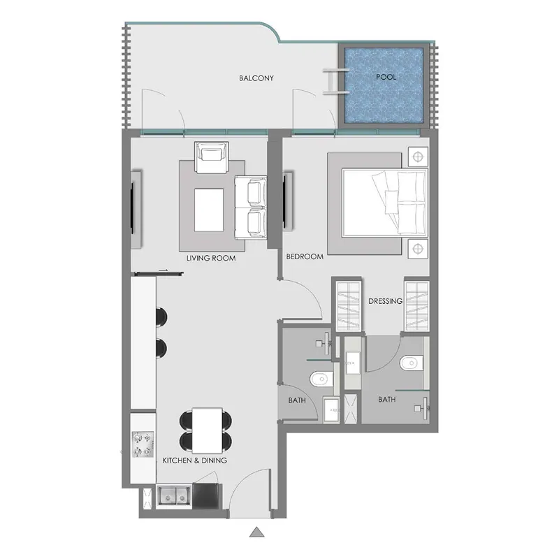 Samana Imperial Garden 1 bed floor plan, 786 – 787 sqft