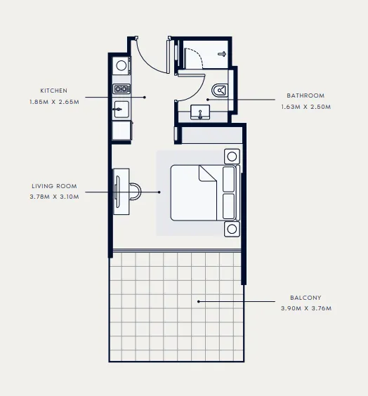 Riviera 65 Studio floor plan, 437 sqft