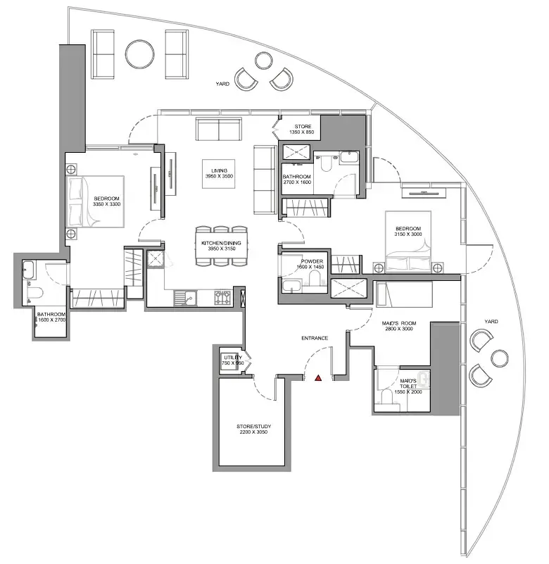 Skyscape 2 bed floor plan, 1,885 sqft