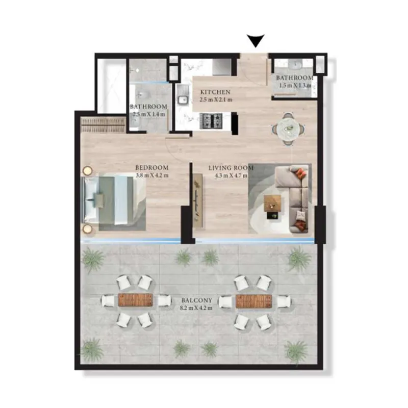 Maas Azurline Residences Studio floor plan, 432 sqft