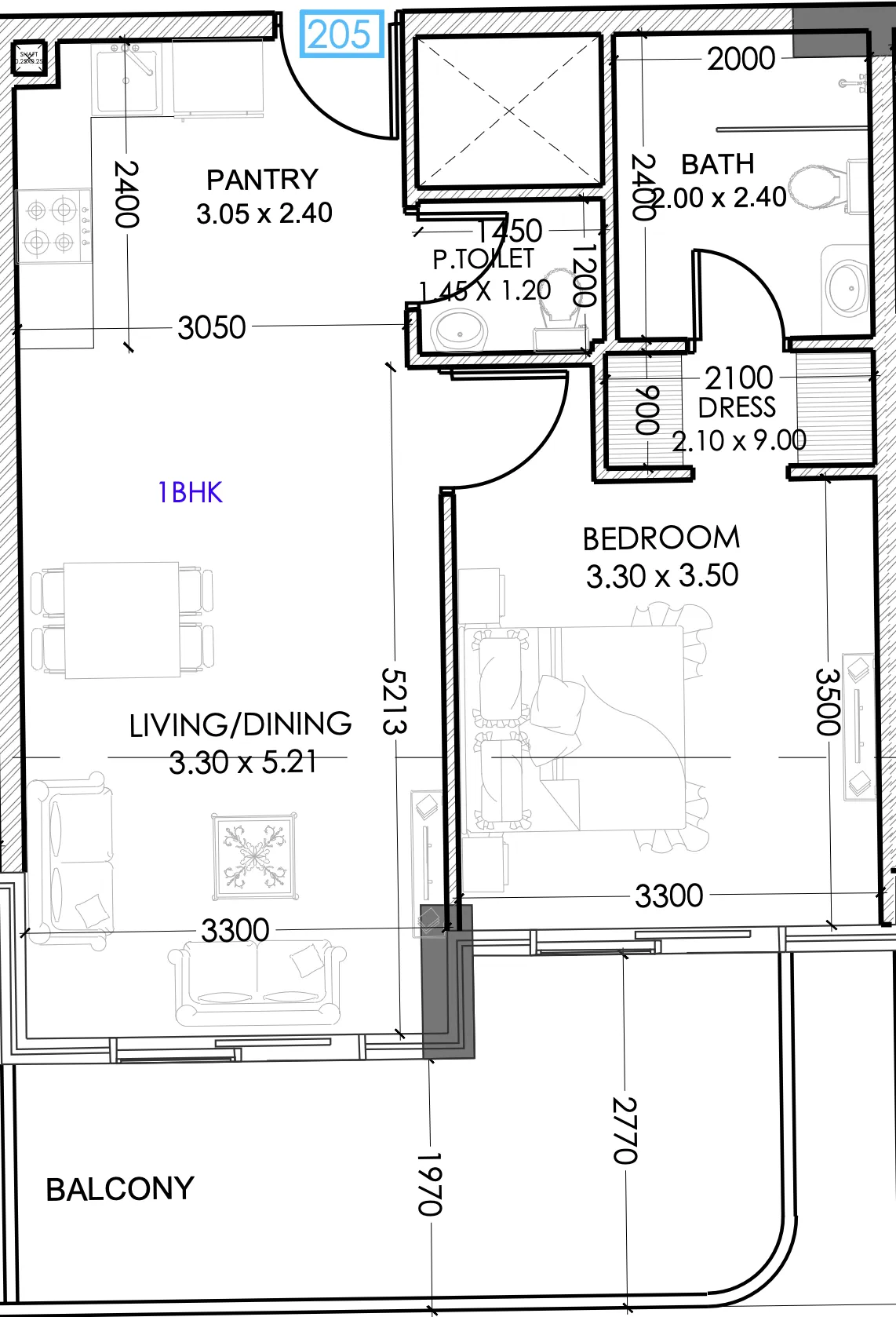 Terra Tower 1 bed floor plan, 694 sqft