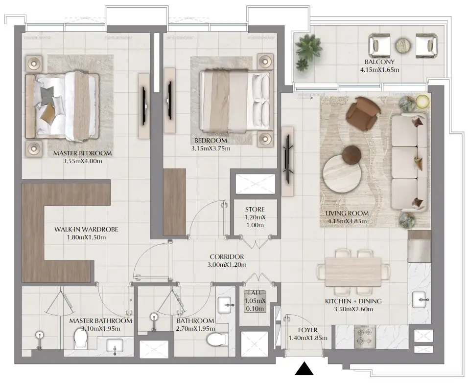 Terra Woods 2 bed floor plan, 1,119 – 1,120 sqft