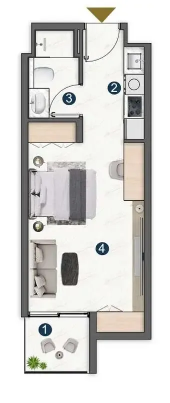 Voxa Pantheon Studio floor plan, 374 sqft