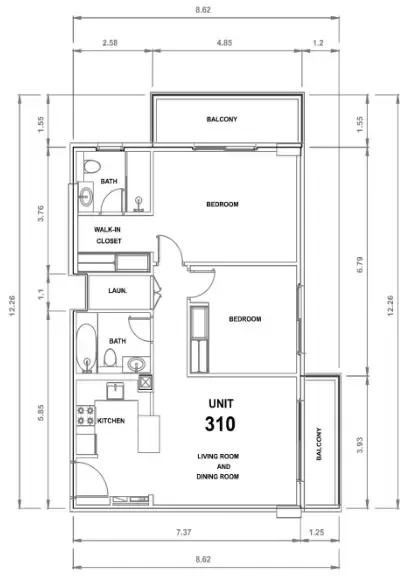 Majestique Residence 2 2 bed floor plan, 974 sqft