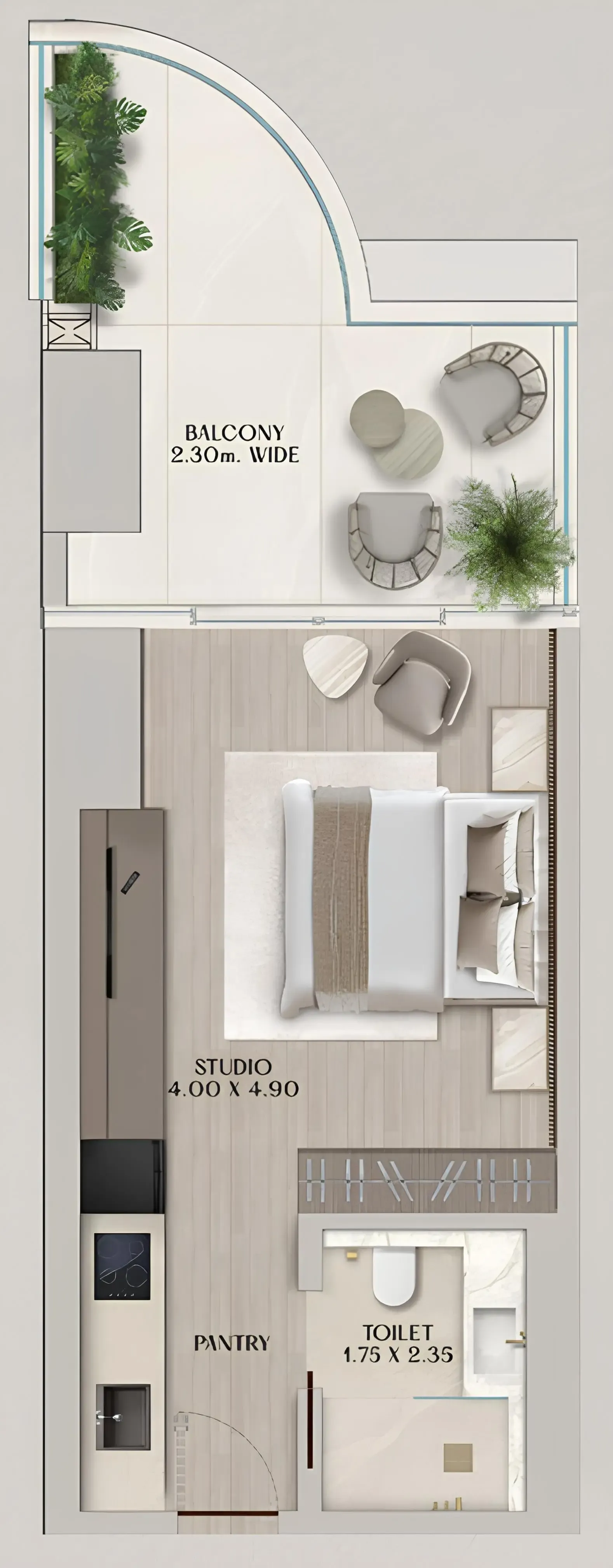 Soléva Beach Residences Studio floor plan, 494 sqft