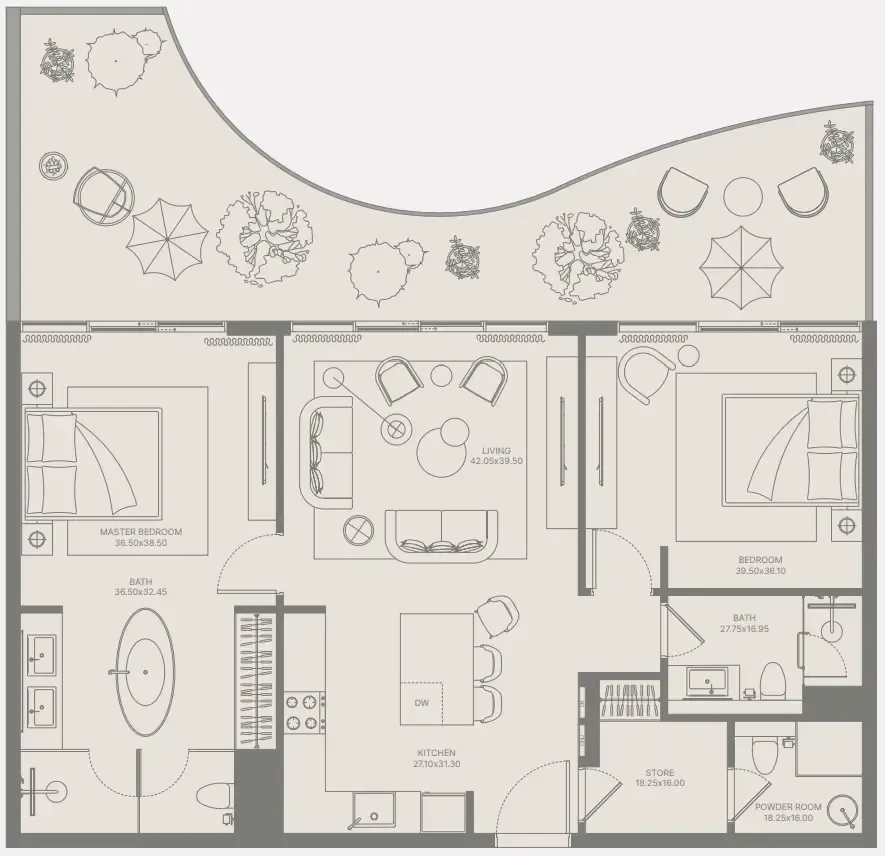 Bond Enclave 2 bed floor plan, 1,321 sqft