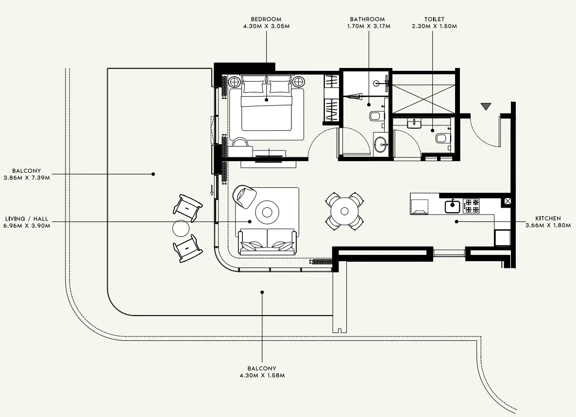 Azizi Venice 1 bed floor plan, 1,187 sqft