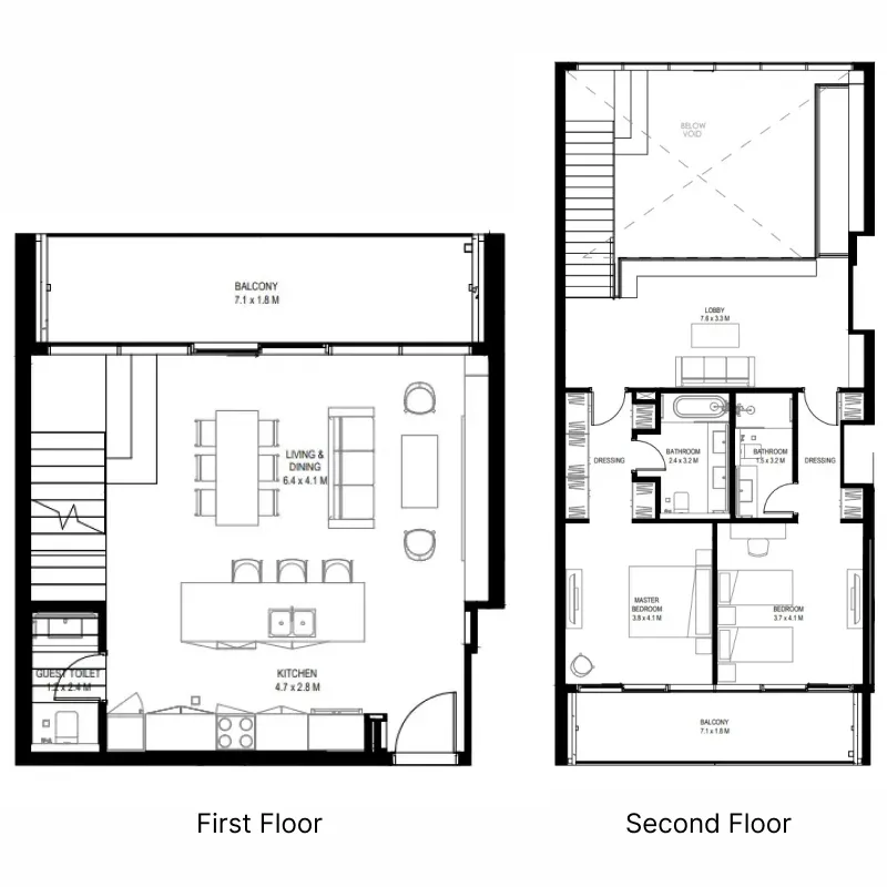 il teatro Residences 1 and 2 2 bed floor plan, 2,235 sqft