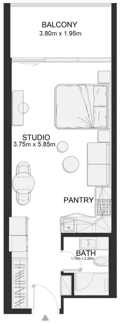 Ashley Hills Studio floor plan, 483 – 486 sqft