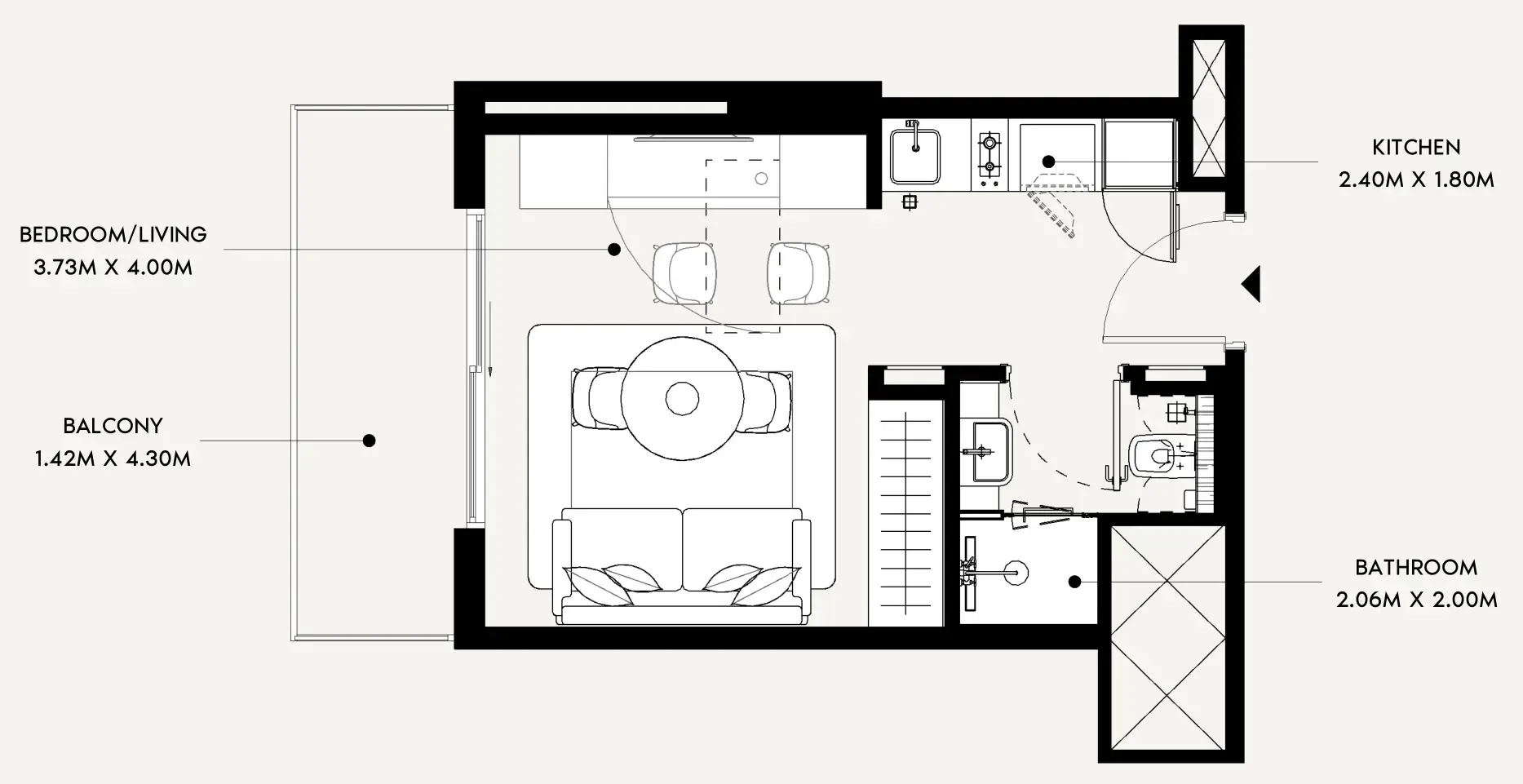 Azizi Leily Studio floor plan, 340 sqft