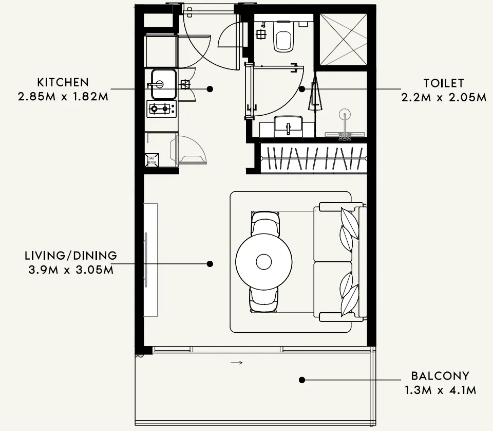 Azizi Milan Studio floor plan, 336 sqft