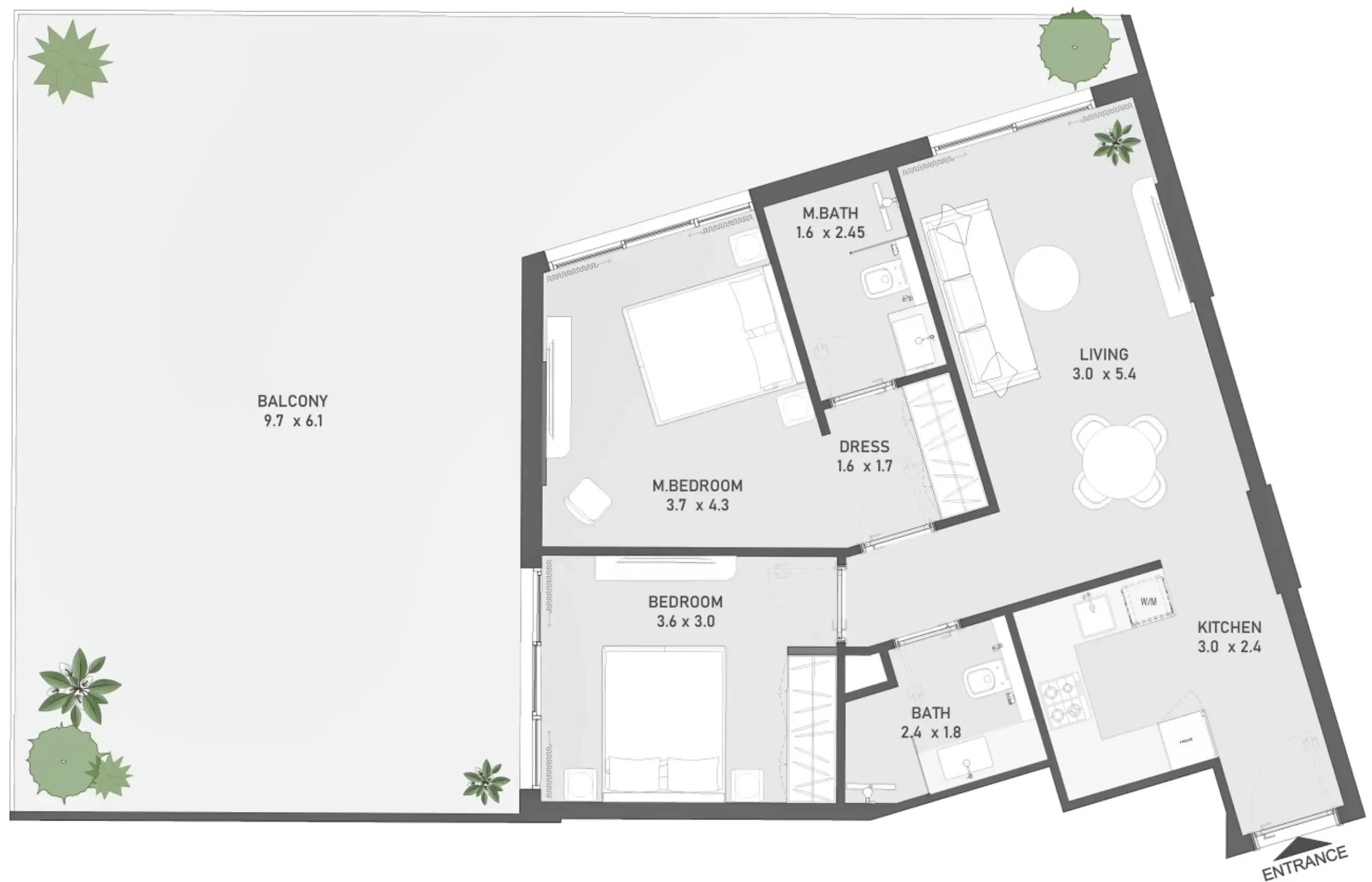 Ayami Residence 2 bed floor plan, 1,543 sqft