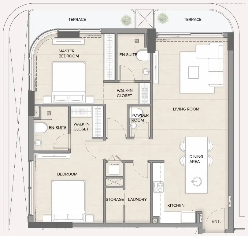 Arka Enclave Residences by Atmosphere Living 2 bed floor plan, 1,202 sqft