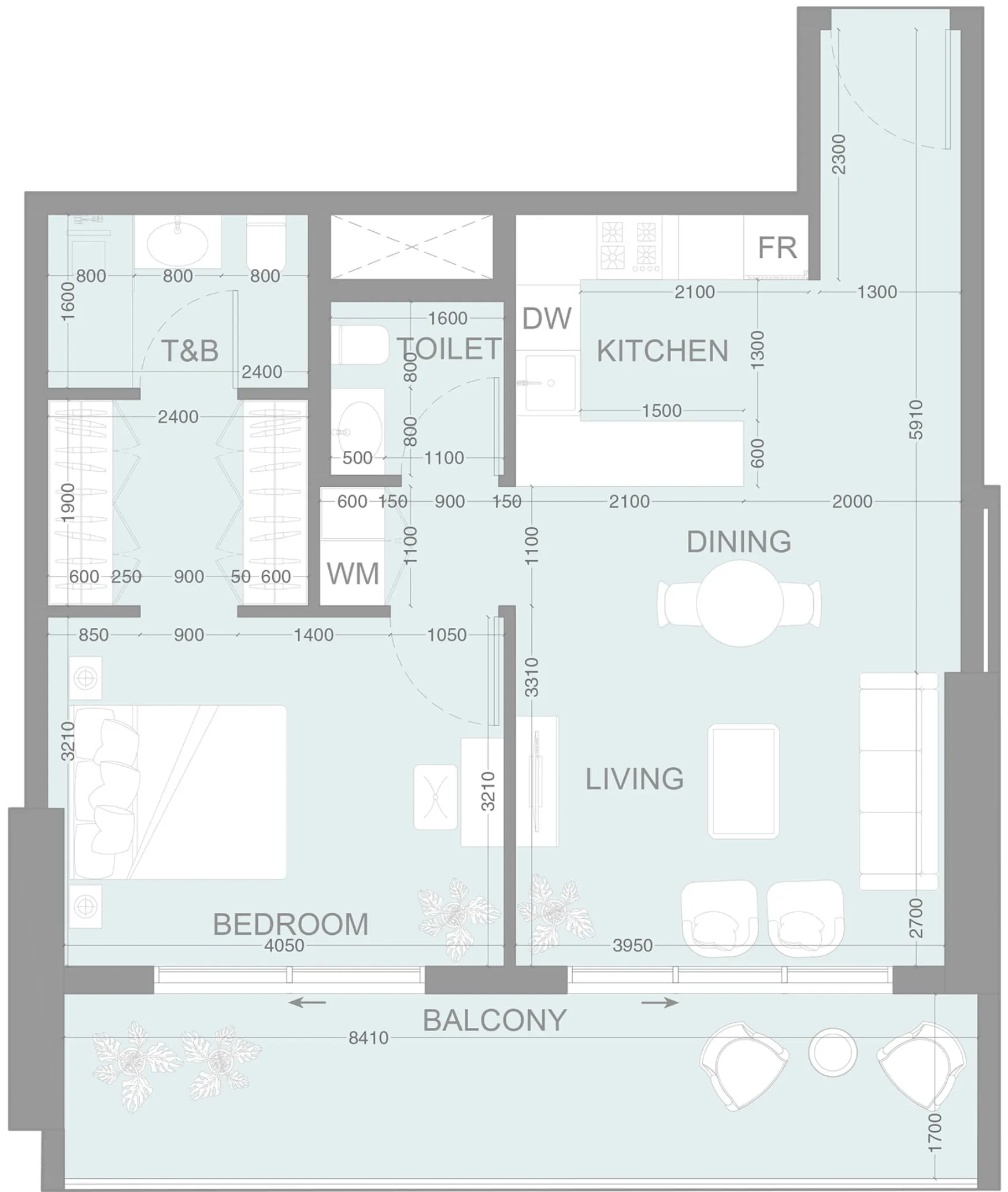 LUM1NAR 1 bed floor plan, 847 sqft