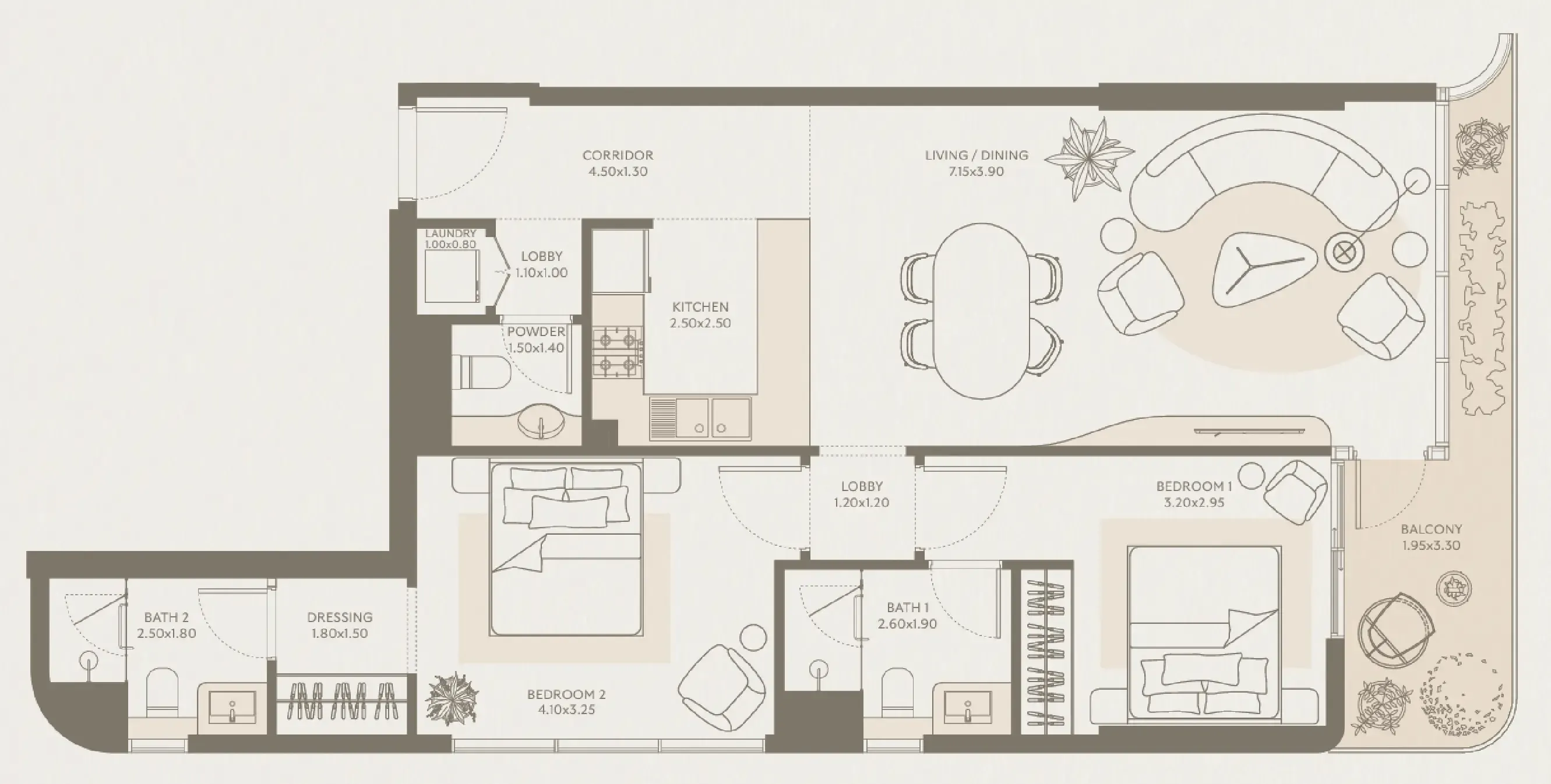 Symphony by Chaimaa 2 bed floor plan, 1,088 sqft