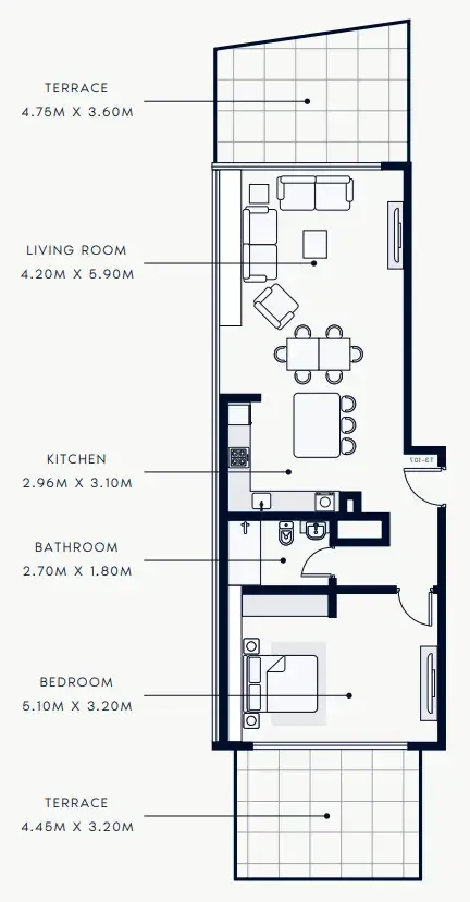 Riviera Rêve 1 bed floor plan, 1,232 sqft