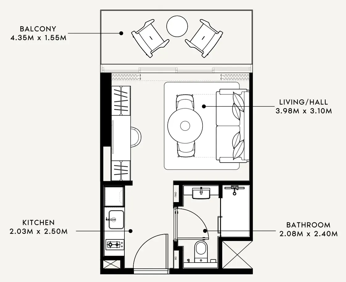 Azizi Milan Studio floor plan, 337 sqft