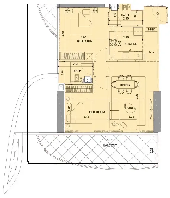 Project Maybach 2 bed floor plan, 992 sqft