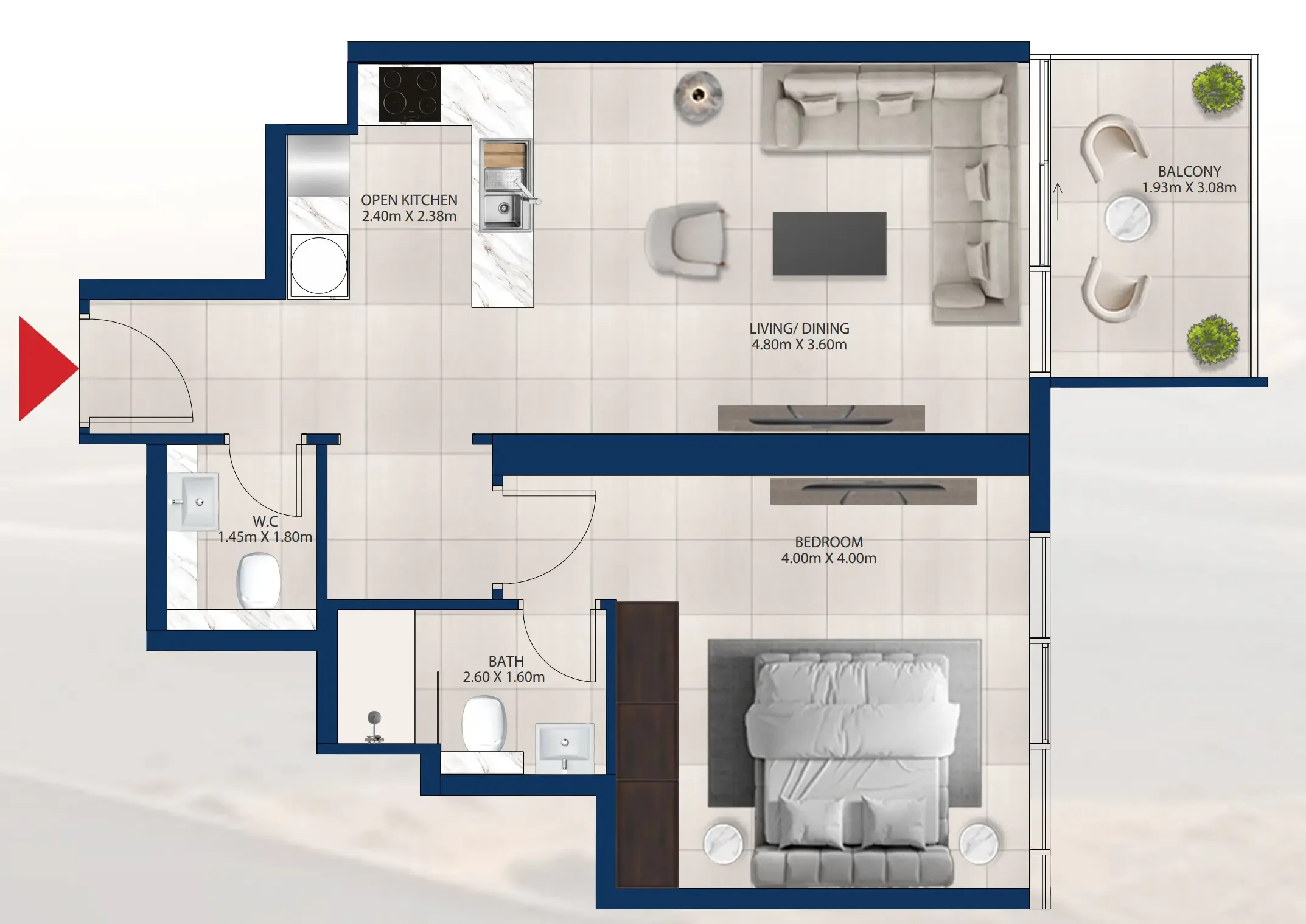 Al Vista 1 bed floor plan, 722 sqft